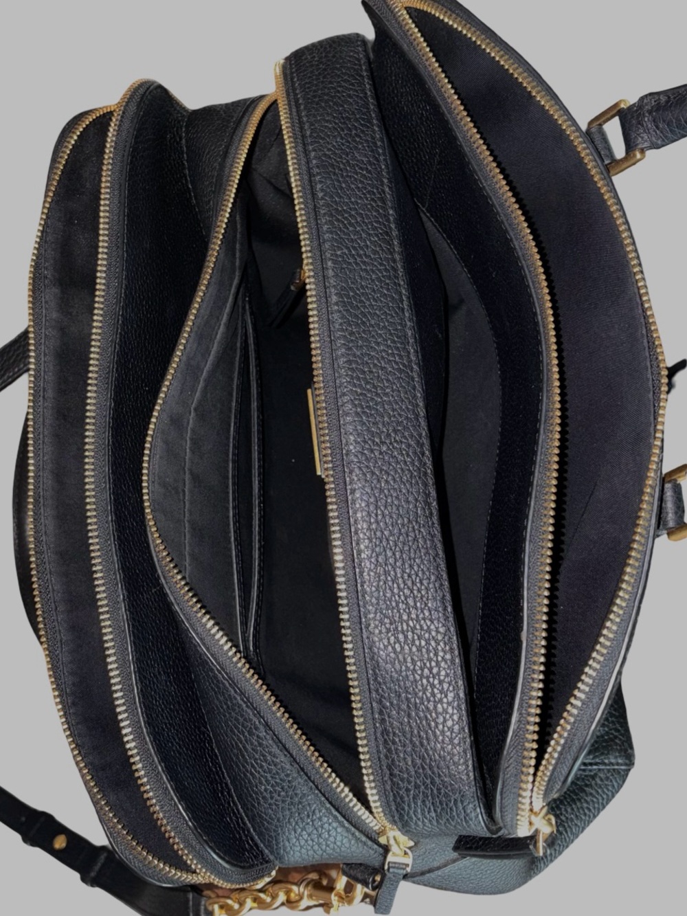 Tory Burch Georgia Pebbled Double Zip Satchel Tote Bag Black Leather Crossbody - Picture 6 of 16